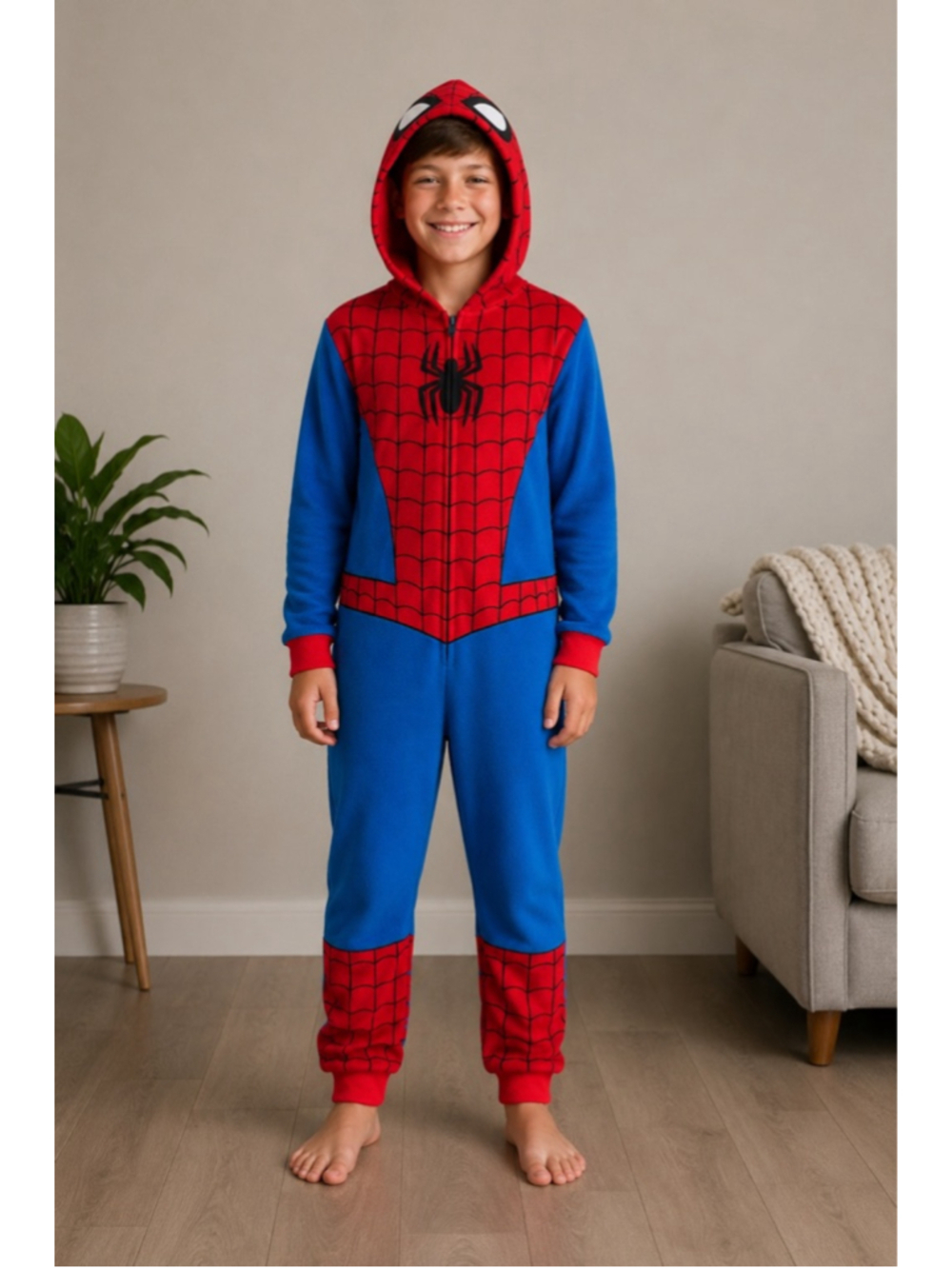 Marvel Spider-Man Boys Hooded One Piece Pajamas Sleeper Size M